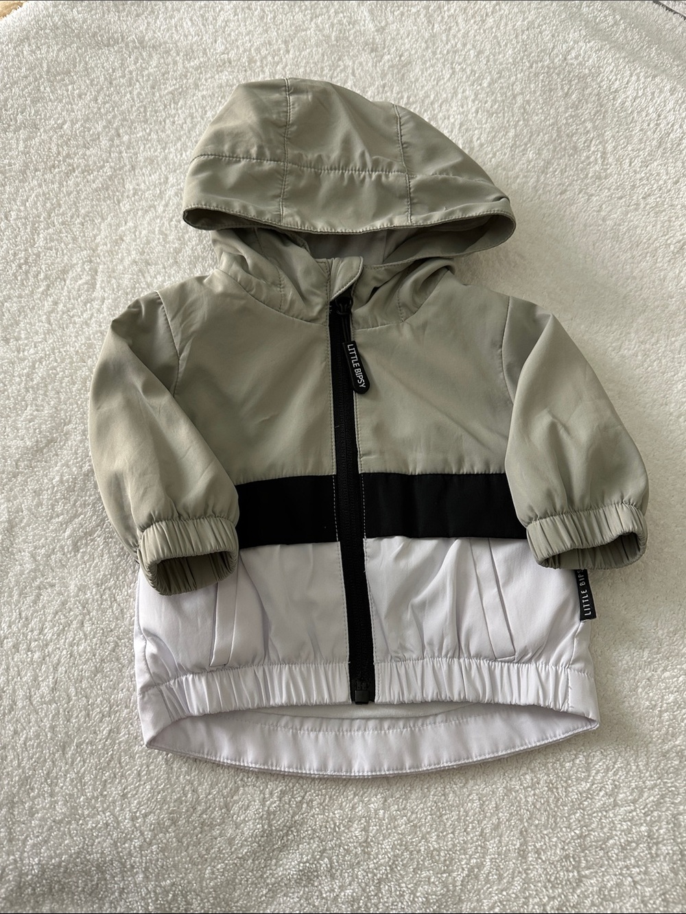 Little Bipsy Block Windbreaker Fern, Black & White Colorblock Hooded Raincoat